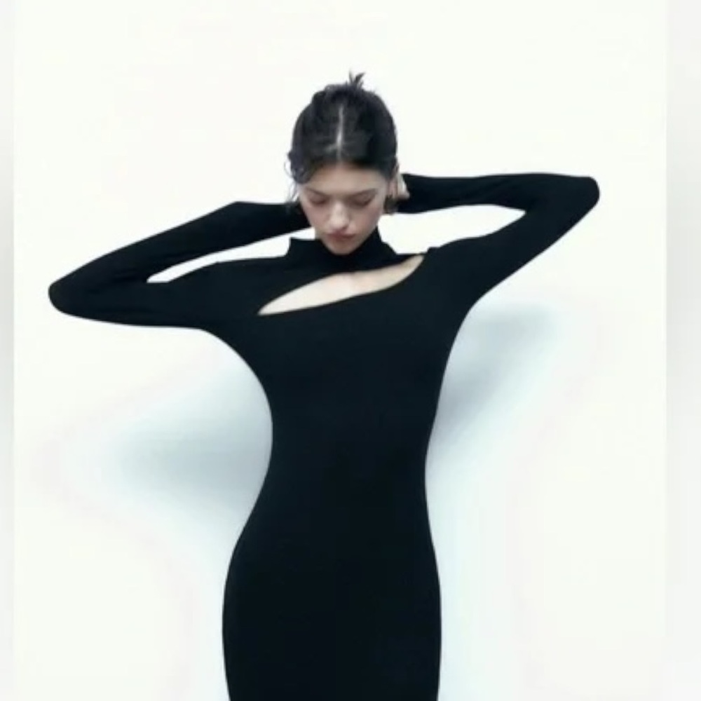 NWOT Zara Cut-Out Mock Neck MIDI Dress